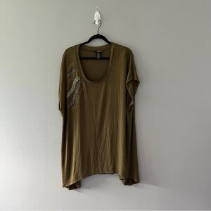 Lys Olive Green Knit Top Beaded Stretch Knit Womens Plus Size 2X